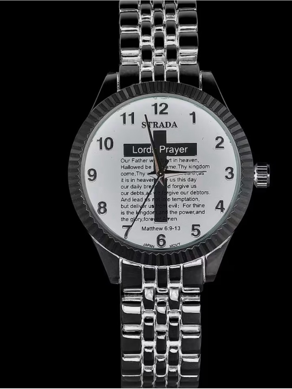 Strada Cross Lords Prayer Japanese Movement Silverton Dial watch(7.50-8.25”) NWB